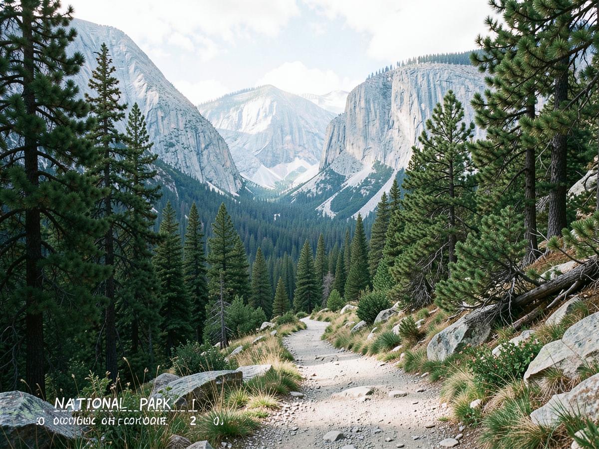A trail winding into a granite mountain valley