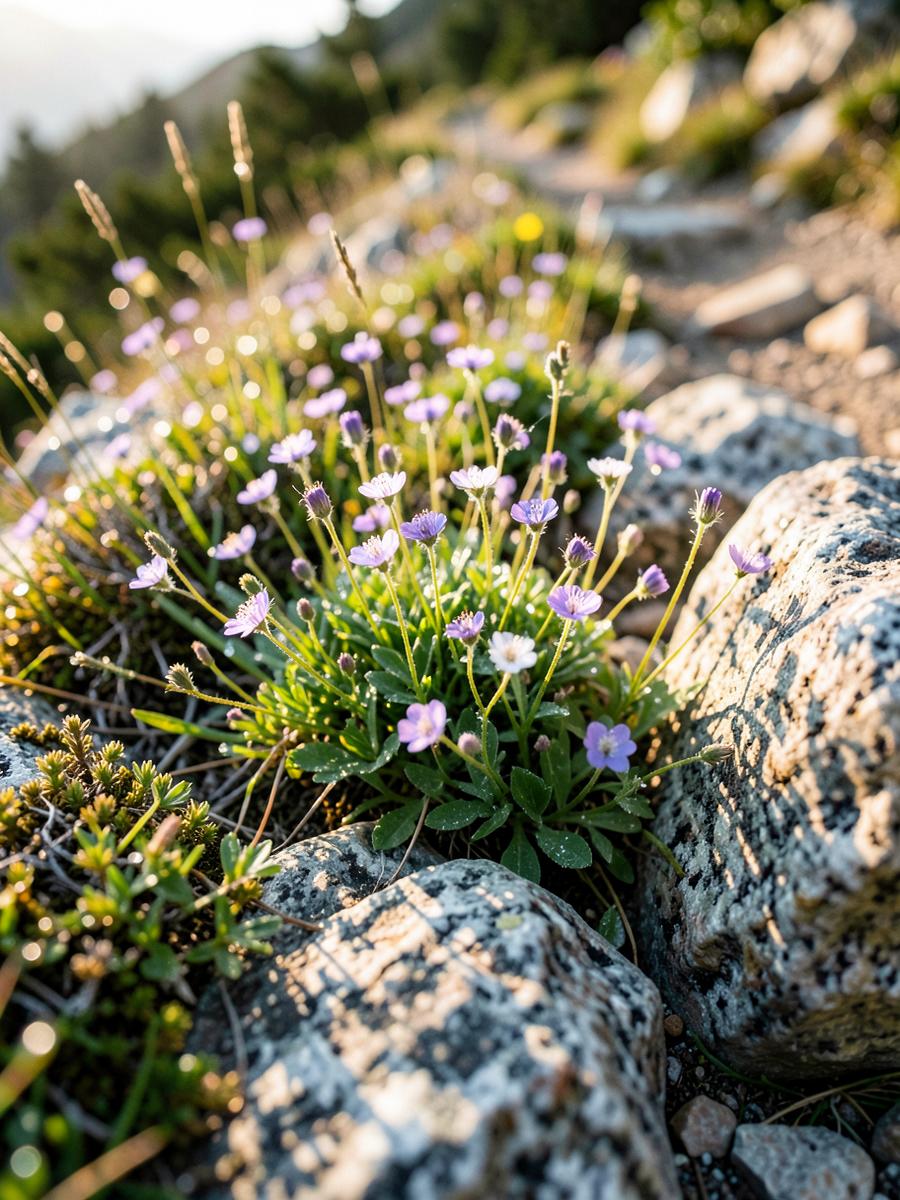 Wildflowers growing among granite rocks